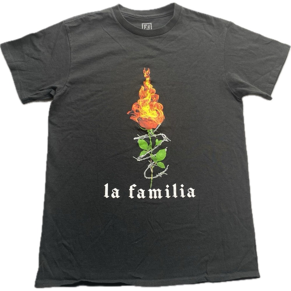 La Familia Forever Flaming Rose T-Shirt Size S Black Cali Style Skate